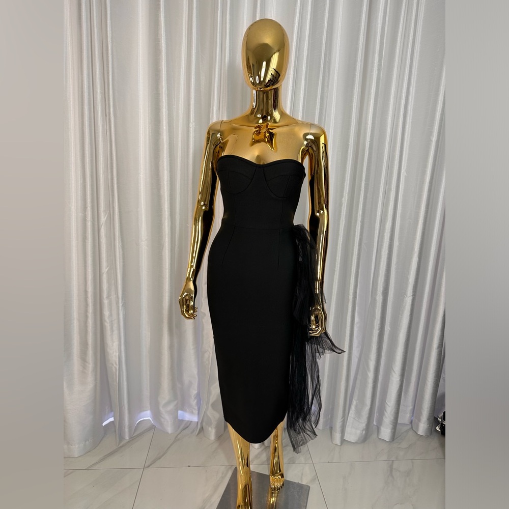 Black Bridesmaid Midi Bandage Dress - Picture 4 of 6